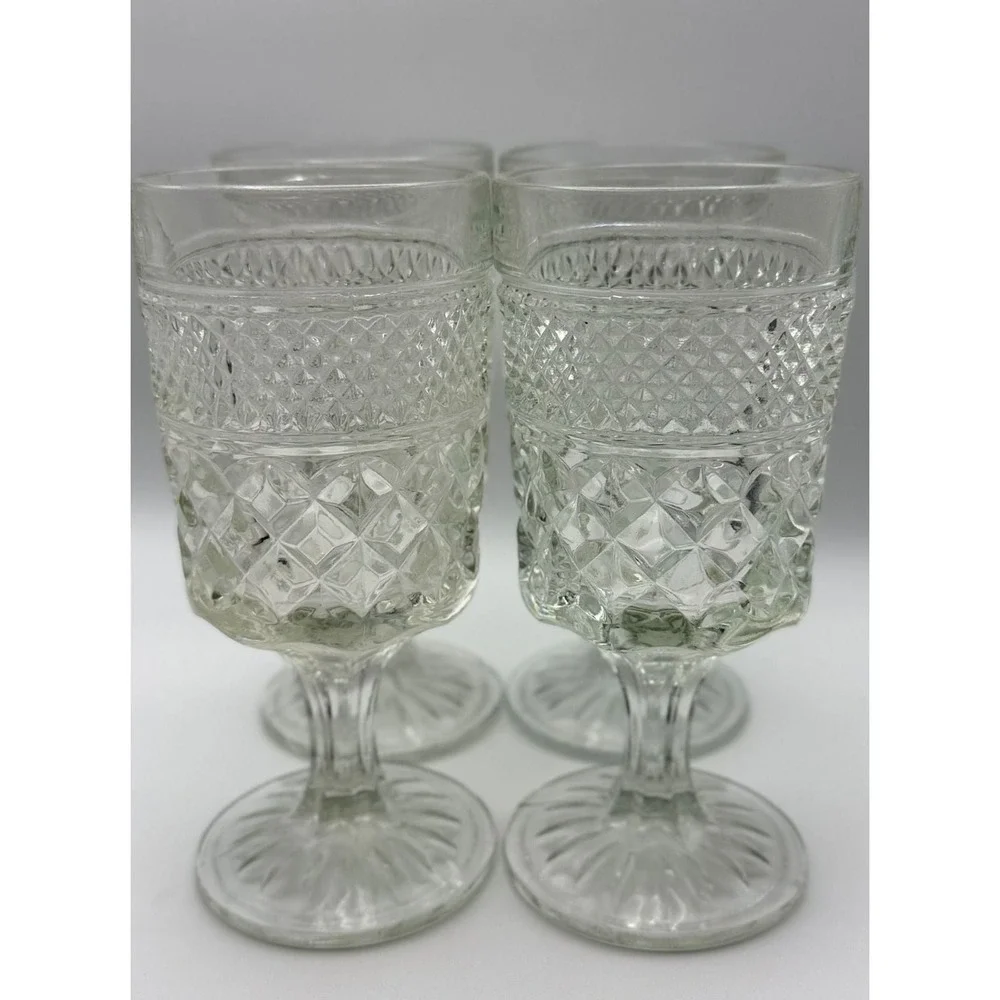 Vintage Hocking Wexford Pressed Glass Goblets Diamond Point Set of 8